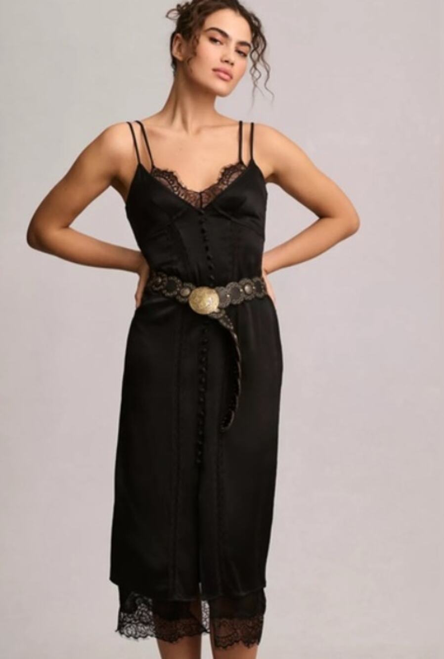 New Anthropologie Lace Button-Front Black Slip Dress - Size 8